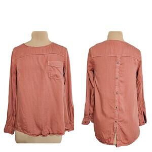 Love 8 for Versona Top XS High Low Tunic Chest Pocket Back Button Blouse Relaxed